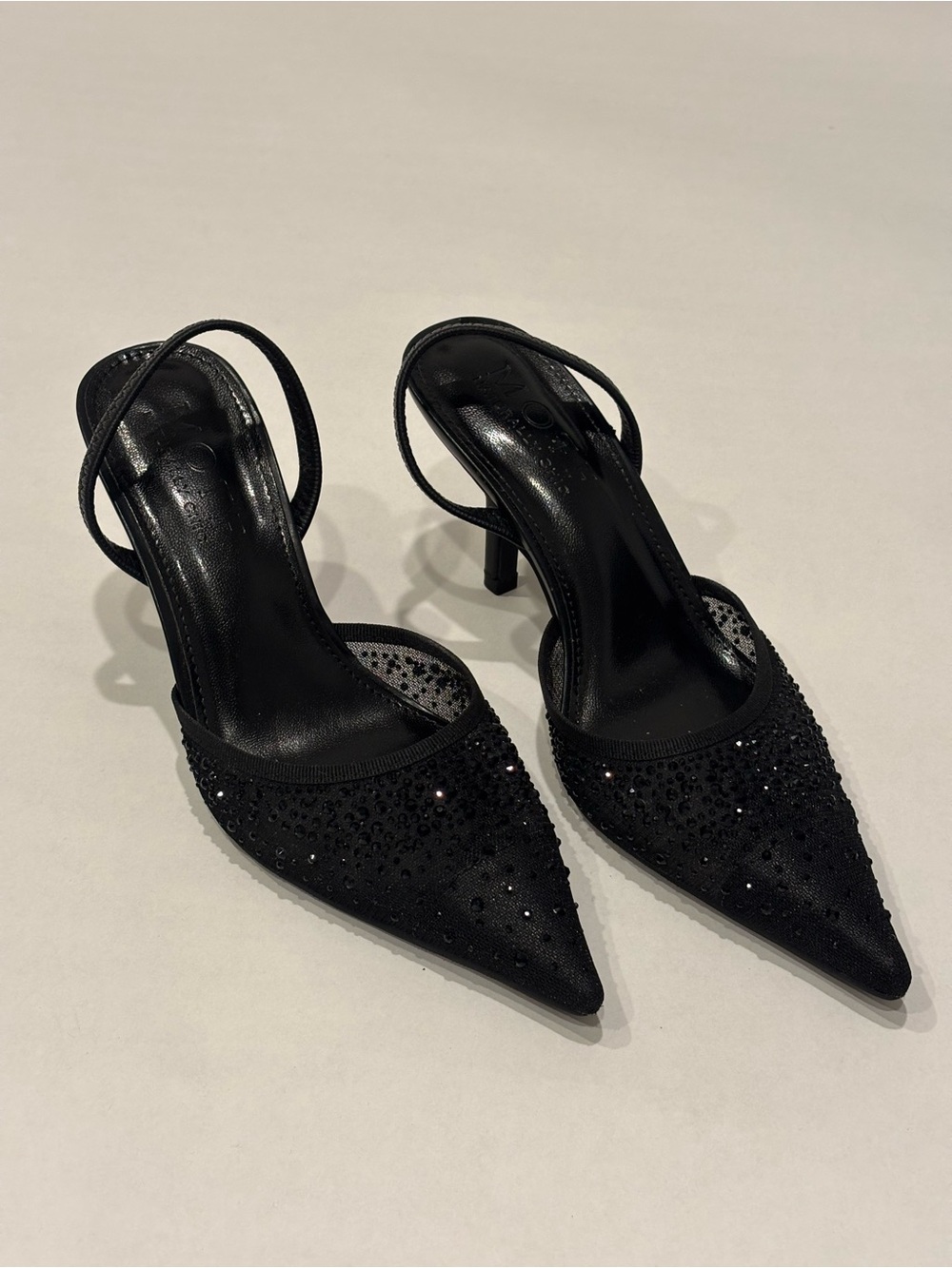 MOTF Black Crystal-Studded Pointed-Toe Slingback Heels